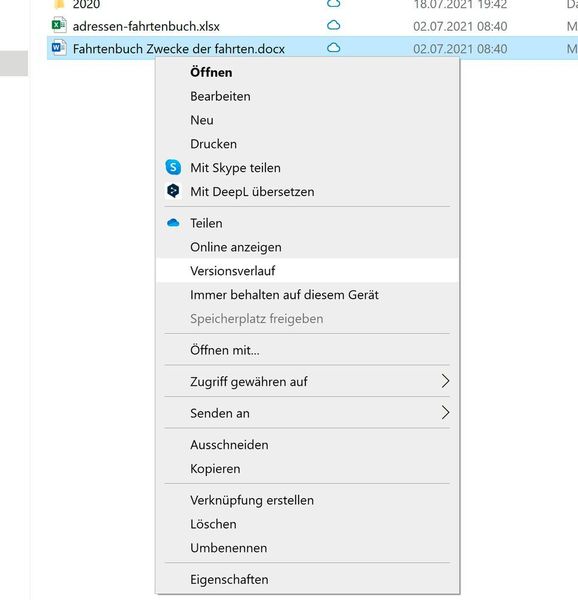 Versionsverlauf von SharePoint in Windows 10/11 aufrufen. (Joos/Microsoft (Screenshot))