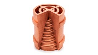 Component example using copper: copper cooling demonstrator in ¾ section. (Source: AIM3D)