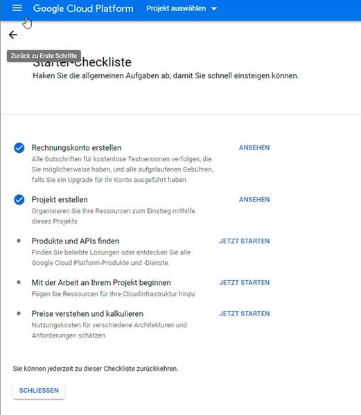 Einrichten der kostenlosen GCP-Umgebung. (Joos)