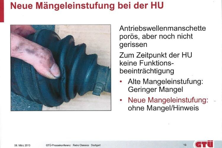 Beispiel für die neue, seit 1. Juli 2012 gültige einheitliche Einstufung der HU-Mängel –  „Einheitlicher Mängelbaum im Rahmen der 47. Änderungsverordnung der StVZO“. (Foto: GTÜ)