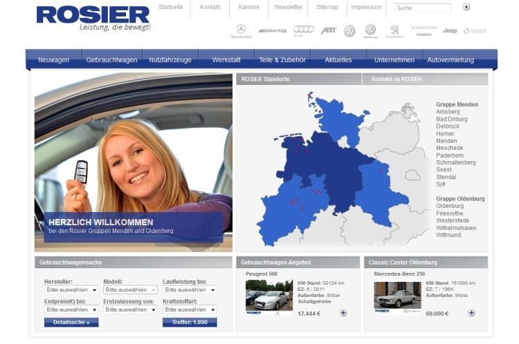 Auf www.rosier.de bündelt das Autohaus seinen Mehrmarkenvertrieb. (Archiv: Vogel Business Media)