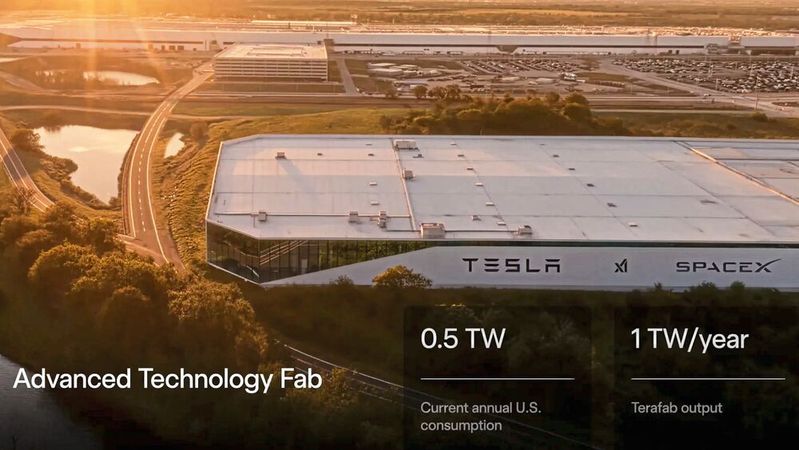 Render der geplanten Terafab-Anlage in Texas (vermutlich mit KI gefertigt). Elon Musk scheint mit den Plänen, eine eigene Halbleiterfertigung zu betreiben, nicht voranzukommen. Der SpaceX-CEO hat bestätigt, sich derzeit in Geprächen mit TSMC über eine Beteiligung am Terafab-Projekt zu befinden.(Bild:  SpaceX)