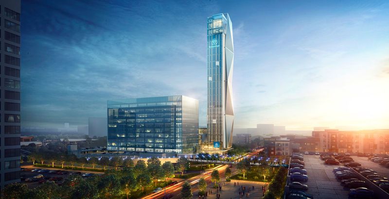 Mit seinen 18 Schächten soll der Testturm alle Möglichkeiten bieten, neue Konzepte und Produkte testen und zertifizieren zu lassen – darunter das Aufzugsystem „Twin“ mit zwei Kabinen pro Schacht... (thyssenkrupp elevator AG)