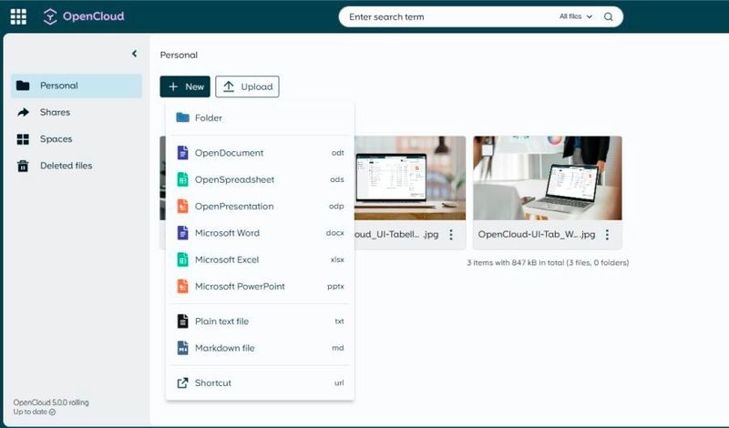 Die Erstellung neuer Dokumente in OpenCloud. (Bild: OpenCloud)