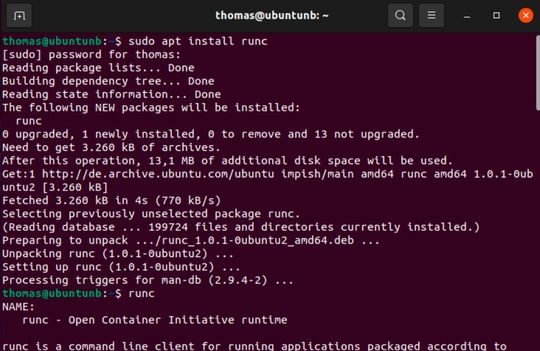runC lässt sich unabhängig von anderen Docker-Komponenten problemlos in Linux einbinden.(Bild:  Joos / Canonical)