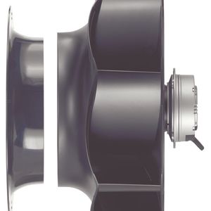 Die Formgebung des gesamten Strömungskanals führt zu einer kontinuierlichen Durchströmung des Laufrads wodurch sich der strömungstechnische Wirkungsgrad des Ventilators deutlich erhöht. 