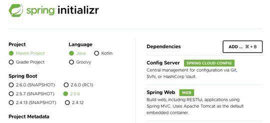 Erforderliche Abhängigkeiten zum Erstellen des Config-Servers.(Bild:  Dr. Koller / Spring.io)