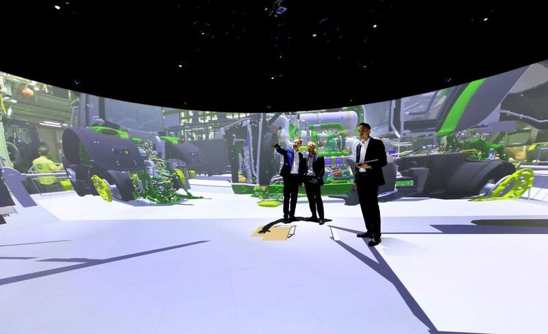 Das einzigartige Labor für virtuelle Simulationen besitzt die Form einer halbierten Kugel, hat einen Durchmesser von 16 Metern und eine Höhe von über vier Metern. (Fraunhofer IFF)