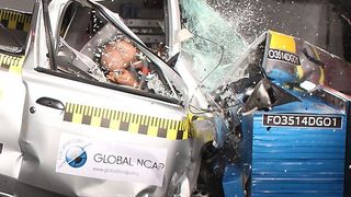 Kaum eine Chance haben Insassen im Datsun Go bei einem Frontalaufprall. (Foto: Global NCAP)