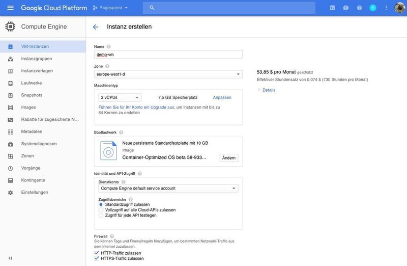 COS wird einfach in Googles Cloud Platform als VM eingerichtet und ist danach einsatzbereit. (Google)