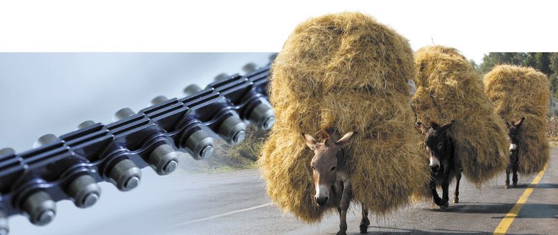 Traglaschenkette können Förderanlagen Steigungen überwinden. (Fotomontage mit Lasteseln) (Bild: Iwis)