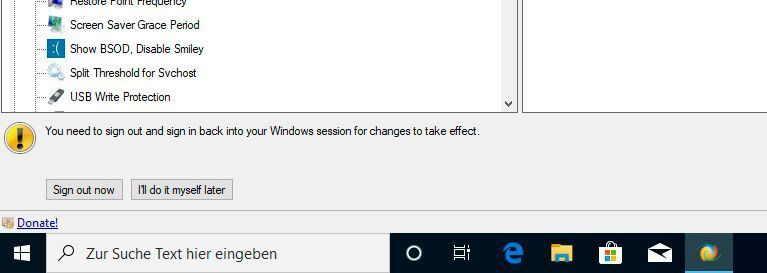 Wenn ein Tweak einen Neustart oder eine neue Anmeldung erforderlich macht, wird das in Aero Tweaker angezeigt. (Th. Joos)