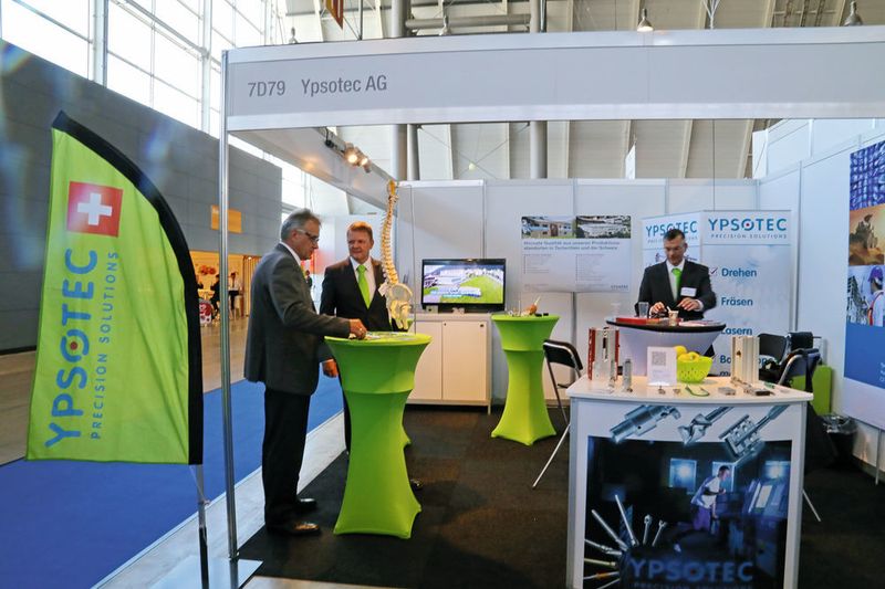 Mehr als 90 Schweizer Aussteller zeigen ihre Neuheiten auf dem Gebiet der Medizintechnik an der Medtec Europe 2016 in Stuttgart. Hier der Stand von Ypsotec an der Medtec Europe 2015. (Anne Richter, SMM)