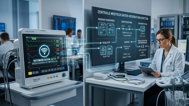 Vernetzte Medizinprodukte liefern wertvolle Daten. Doch für Medtech-Unternehmen entsteht der eigentliche Nutzen erst, wenn diese Daten mit Produktversionen, Gerätehistorien, Dokumentation, Qualität, Service und regulatorischen Anforderungen verbunden werden. (Bild:)