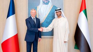 His Excellency Dr. Sultan Ahmed Al Jaber, UAE Minister of Industry and Advanced Technology, President-Designate for Cop28, and Chairman of Masdar with Bruno Le Maire, Minister of the Economy, Finance, and Industrial and Digital Sovereignty of France.  (Source: Masdar)
