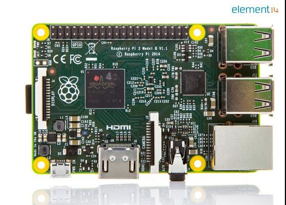 Raspberry Pi 2: Sechs mal schneller als die Vorgänger dank Broadcom BCM2836 ARMv7 Quad Core Prozessor mit 900MH (Bild: Farnell)