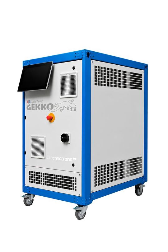 Das gemeinsam mit den Partnern Contura und Cycletemp neu entwickelte, variotherme Temperiersystem namens vario Gekko stellt laut Technotrans schnelle Zykluszeiten und hohe Energieeffizienz beim Spritzgießen sicher.(Bild:  Technotrans)