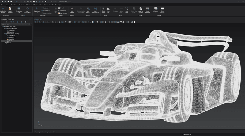 Ein Netz des GEN4-Formel-E-Rennwagens in Comsol Multiphysics. (Bild:  Comsol Multiphysics)