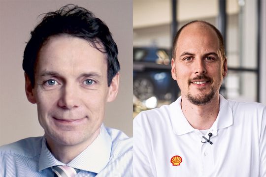 Endre Kövari, Marketing Manager Engine Oils bei Shell (li.), und Jens Sommer, Technology Manager Engine Oils bei Shell.(Bild:  Shell)