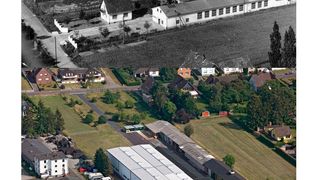 Der Bungartz-Produktionsstandort in Euskirchen vor 70 Jahren und heute. (Bungartz)