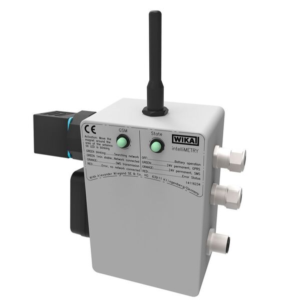 Das von Wika entwickelte Intellimetry-Modul digitalisiert die analogen Messwerte und überträgt sie per GSM-Technik an ein Online-Datencenter – wahlweise im GPRS- oder SMS-Modus. (Wika)
