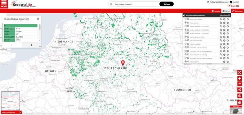 Umwelt und Energie: Karte zu Naturschutzgebieten in Deutschland (www.geoportal.de)