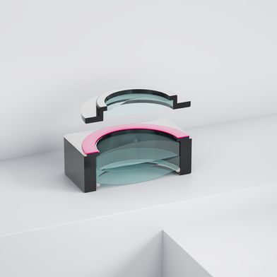 Fügen der First Lens auf Linsenpaket, Klebstoff zu Illustrationszwecken Magenta gefärbt.  (Bild: Delo)