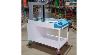 Das flexibel einsetzbare Platzbedarfs-Messgerät MultiScan mit integrierter Formerkennung und Gewichtserfassung ermittelt vollautomatisch die exakten Daten eines Artikels.  (KHT)