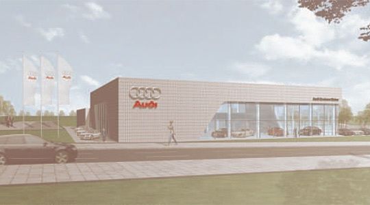 Das neue Audi-Zentrum in der Mainzer Löhr-Automeile ist nach dem Terminal-Konzept geplant. (Archiv: Vogel Business Media)