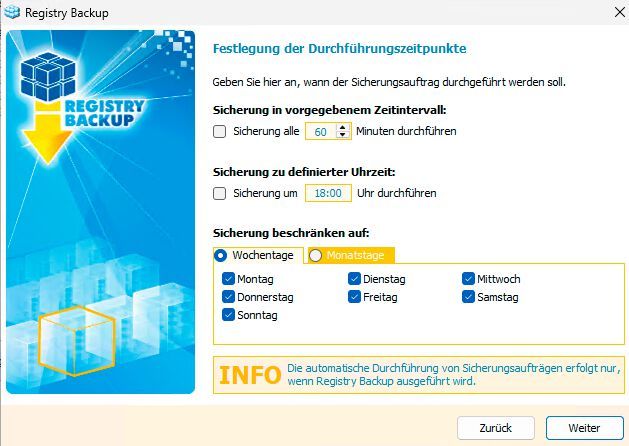 Die Sicherung erfolgt über einen Assistenten, der auch zeitgeplante Backups ermöglicht.  (Bild: Joos – Ascomp)