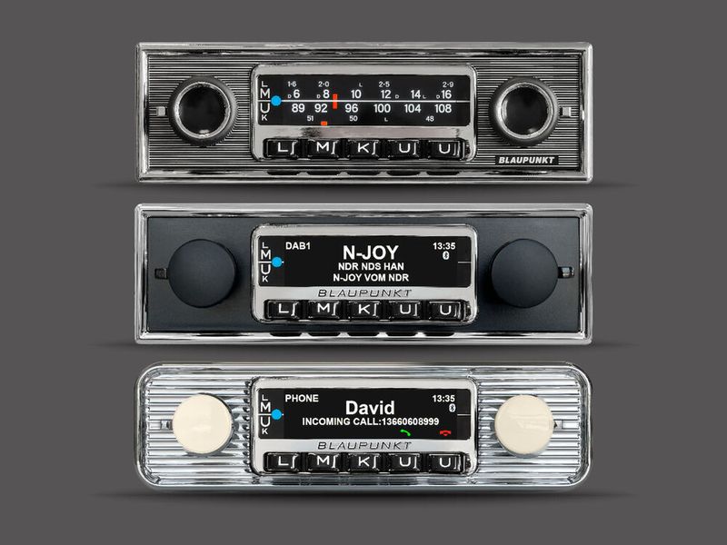 Je nach Epoche und persönlichem Geschmack lässt sich das Frankfurt Stereo jetzt mit drei unterschiedlichen Blenden versehen. Die entsprechenden Sets gibt es zum Preis von 99 Euro (brutto). (Bild: Blaupunkt)