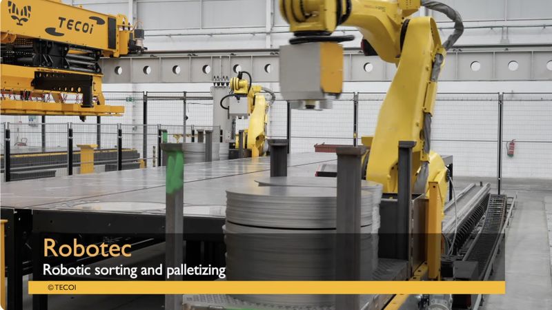 Unterbrechungsfreie Blechfertigung: Die CAD/CAM-Software Lantek Expert steuert die Greifarme im Palettier-System Robotec von Tecoi, die Werkstücke nach identischer Geometrie und Ausrichtung präzise aufeinanderstapeln.  (Bild:  Tecoi)