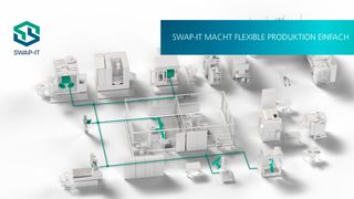 „SWAP“ steht für austauschen. Im Leitprojekt SWAP der Fraunhofer-Gesellschaft wird das Paradigma fest verketteter Produktionssysteme durch den Ansatz flexibler, dynamisch beplanbarer Arbeitsstationen abgelöst. Jetzt ist das System „SWAP-IT“ einsatzfähig. (Bild: Fraunhofer-IWU)