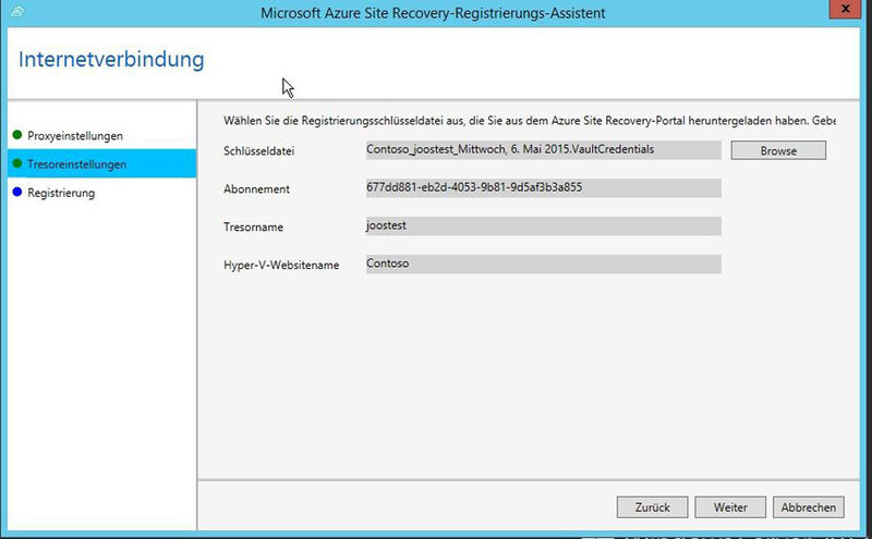 Abb. 8: Über eine Schlüsseldatei wird der Hyper-V-Server mit Azure verbunden. (Microsoft)