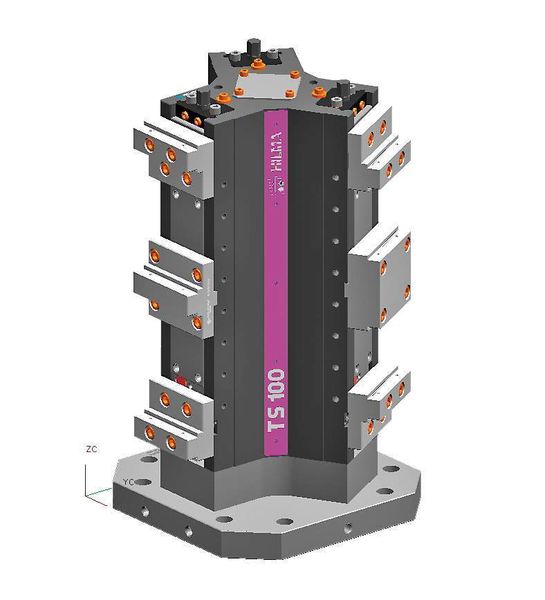 Bild 1: Mit dem neuen Turmspannsystem TS Tristar lassen sich breite Werkstücke in nur einer Aufspannung problemlos an drei Seiten bearbeiten. (Archiv: Vogel Business Media)