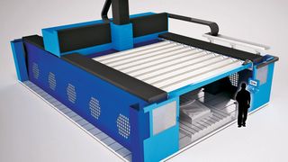 Bild 1: Die faltenbalgartige Abdeckung verhindert, dass Späne und Staub aus dem Arbeitsraum großer Bearbeitungszentren in Gantrybauweise nach oben entweichen können.  (Bild: PEI)