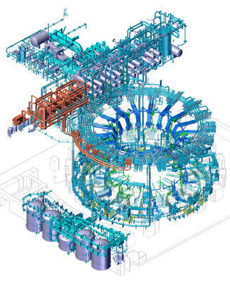 The Tokamak Cooling Water System includes major components such as pressurizers, heat exchangers, pumps, tanks and drying equipment, plus 33 kilometres of piping. (ITER Organization)