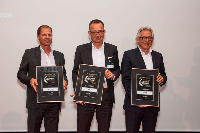 Die Gewinner in der Kategorie „Big Data Management & System Tools“. Von links: Matthias Hintenaus, Sinequa, Andreas Gödde, SAS, und Harald Weimer von Talend. (Dominik Sauer / VIT)