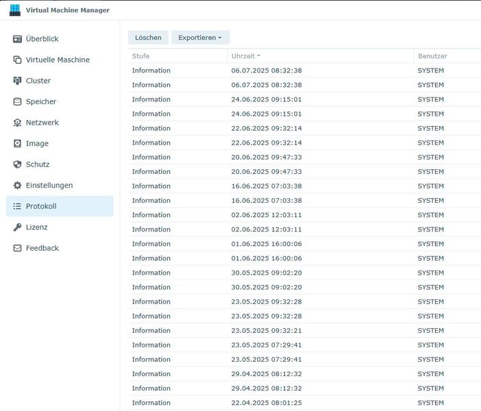 Überprüfung des Protokolls eines Synology-NAS im Bereich der Virtualisierung. (Bild: Joos)