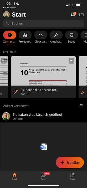Auf der Startseite der Microsoft-365-Office-App stehen die zuletzt geöffneten Dokumente zur Verfügung, inklusive Synchronisierung mit PCs und Macs. (Bild: Joos - Microsoft)