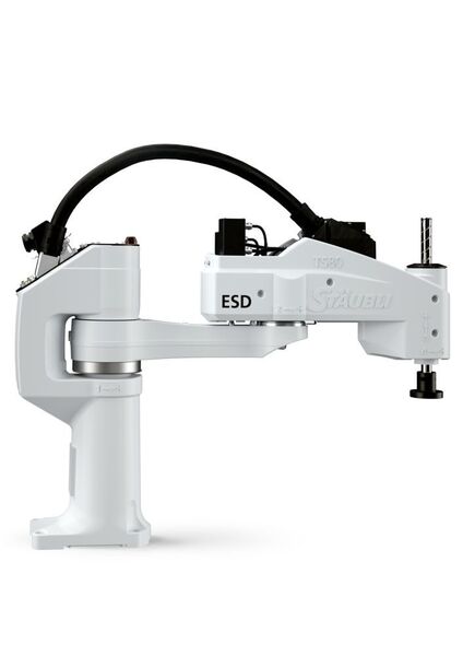 Le robot TS40 ESD est conçu pour les environnements électroniques, par exemple pour les applications d'assemblage de PCB, la vision, l'inspection, les tests et les contrôles de composants électroniques. (Stäubli)