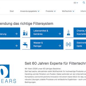 Sechs Anwendungsbereiche führen Nutzer auf der neuen Website von ihrer konkreten Aufgabe zu passenden Filterlösungen: Robotic & Automatisierung, Lebensmittel & Getränke, Chemie, Farben & Kosmetik, Medizin & Analytik, Wasser & Reiniger sowie Elektronik & Optik.(Bild:  Wolftechnik Filtersysteme)