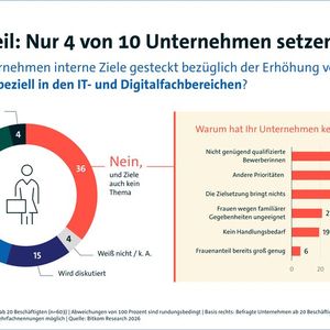 Weniger als die Hälfte der Unternehmen plant Maßnahmen, um mehr Frauen für die IT zu gewinnen. (Bild: Bitkom)