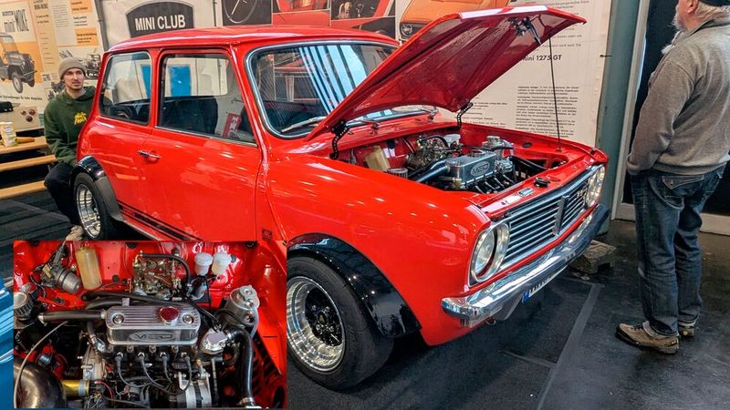 Tolles zeitgenössisches Tuning erfuhr dieser Mini 1275 GT. Man beachte den einzelnen Weber-Doppelvergaser. (Bild: Dominsky – VCG)