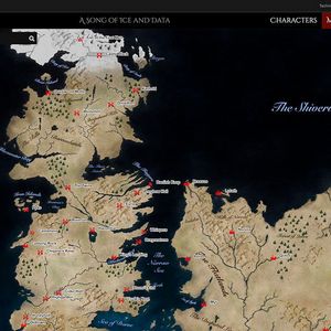 Screenshot der interaktiven Karte von Game of Thrones, die auf der Website der Studenten gezeigt wird. Hier können Benutzer die Geografie der Fantasy-Welt Westeros erkunden und die Reisen der Charaktere verfolgen.