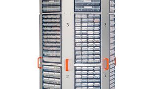 Im „flexiTower“ werden alphabetisch eingeordnete Teile nach dem Koordinatensystem sofort gefunden. (AluSystems)