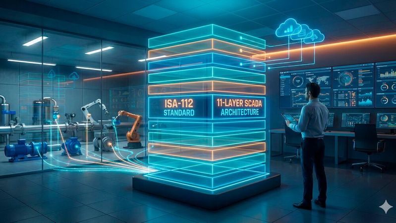 Structured automation: The new 11-layer reference model of the ISA-112 is designed to bring order to complex SCADA architectures and standardize the integration of field devices through to the cloud.(Image: Nano Banana / AI-generated)