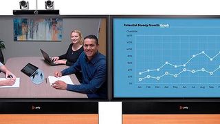 Die Videokonferenzlösung Poly Medialign umfasst einen oder mehrere Monitore. (Poly)