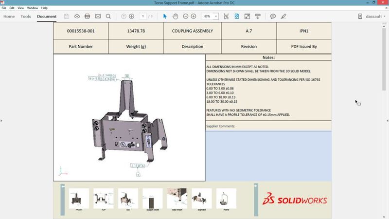 Mehrere Blätter, Tabellen und Darstellungsfelder können als 3D-PDF veröffentlicht und gedruckt werden. (Bild: Solidworks)