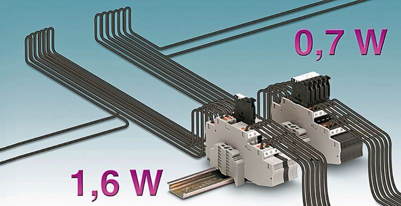 Anordnung einzeln (links) oder im Verbund (rechts): Die maximale Verlustleistung der Doppelstocklemmen hängt von der Funktion ab. (Phoenix Contact)